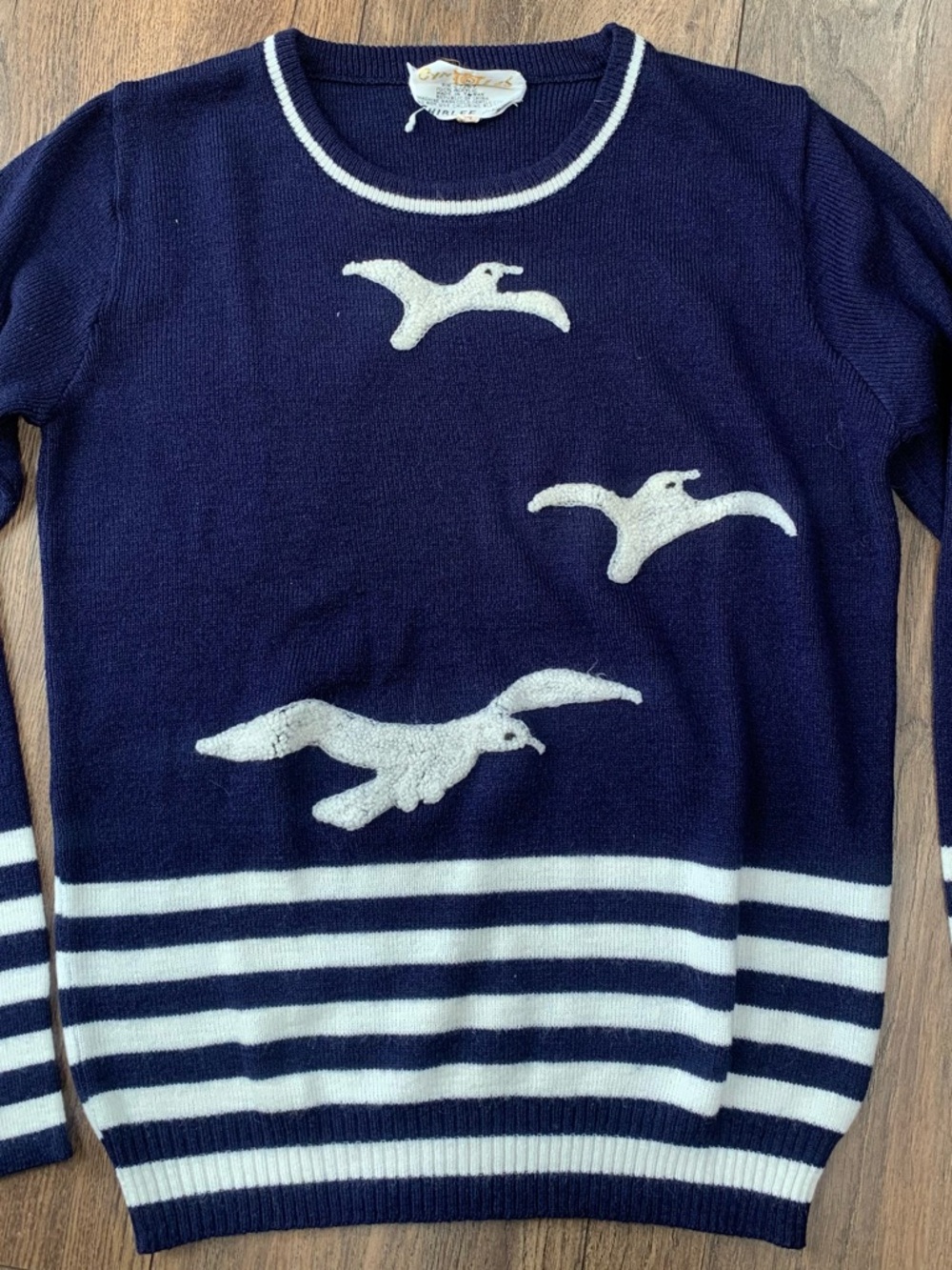 Vintage 1970’s NaticalNavy Knit Sweater with White Seagull Motif. Rare find.
